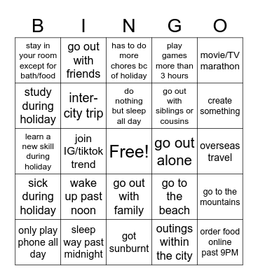 have you ever: summer holiday edition Bingo Card