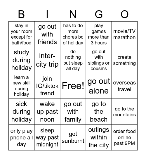 have you ever: summer holiday edition Bingo Card
