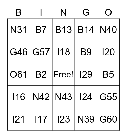 Rob's Bingo Night Bingo Card