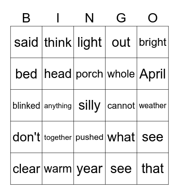Frog and Toad  Spring 2 Bingo Card