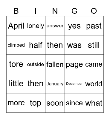 Frog and Toad Spring 4 Bingo Card