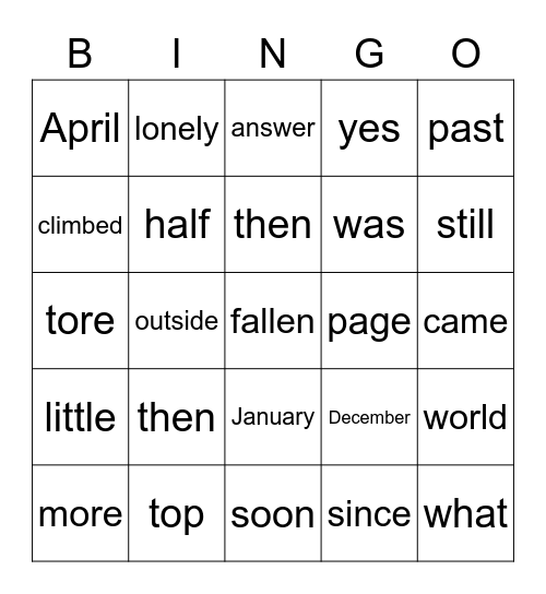 Frog and Toad Spring 4 Bingo Card