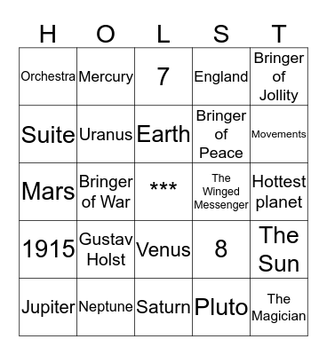 The Planets Bingo Card