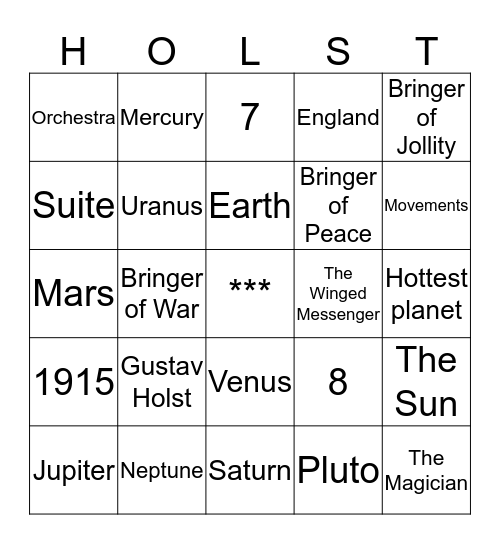 The Planets Bingo Card