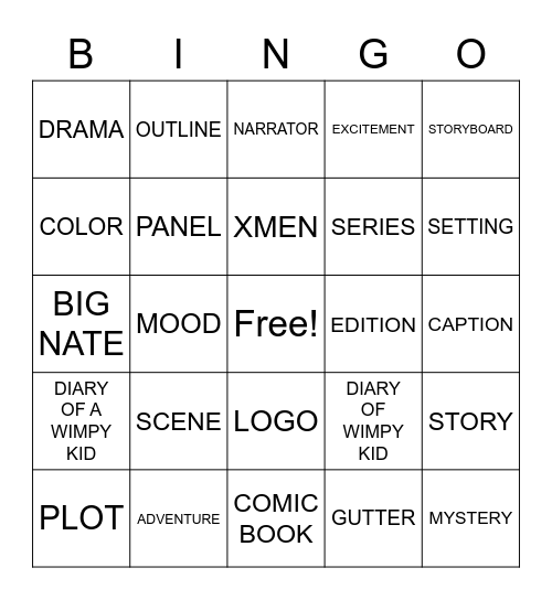 COMIC BOOK BINGO. Bingo Card