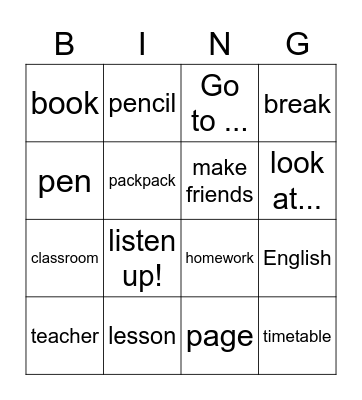 Words introduction English Bingo Card