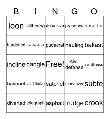 Countdown Vocabulary Bingo Card