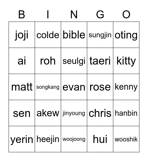 Untitled Bingo Card