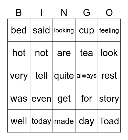 Frog and Toad  The Story 1 Bingo Card