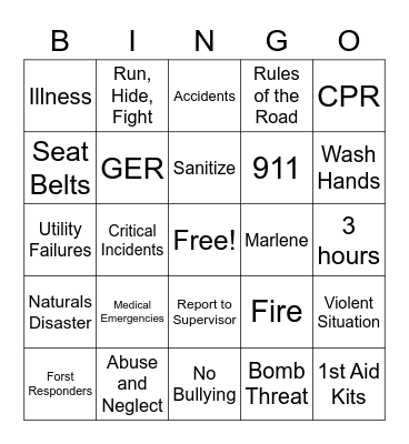 SAFETY FIRST Bingo Card