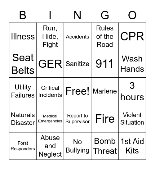 SAFETY FIRST Bingo Card