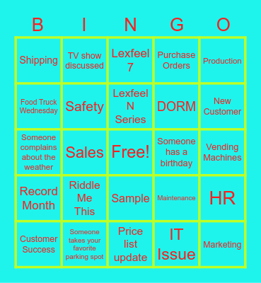 Inolex Bingo Card