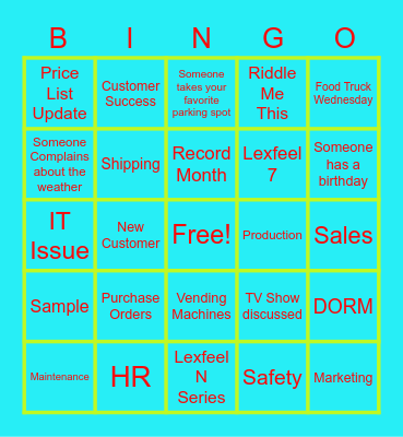 Inolex Bingo Card