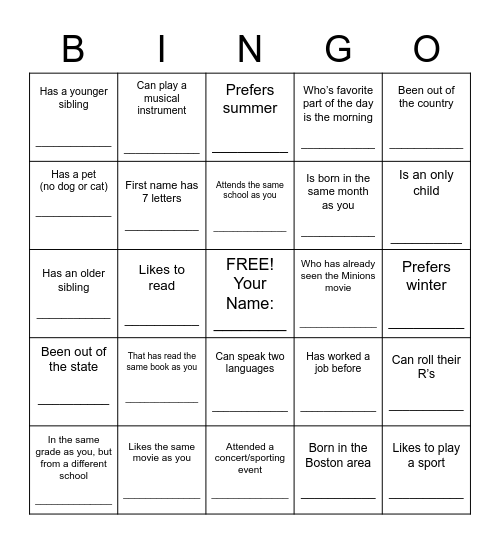 Untitled Bingo Card