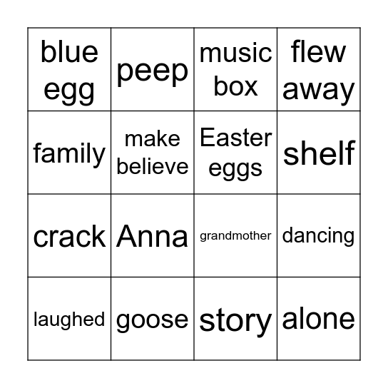 Anna and the Dancing Goose Bingo Card