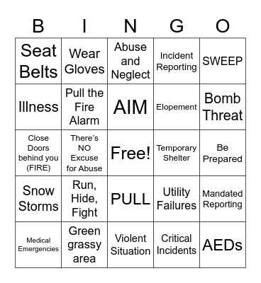 SAFETY FIRST Bingo Card
