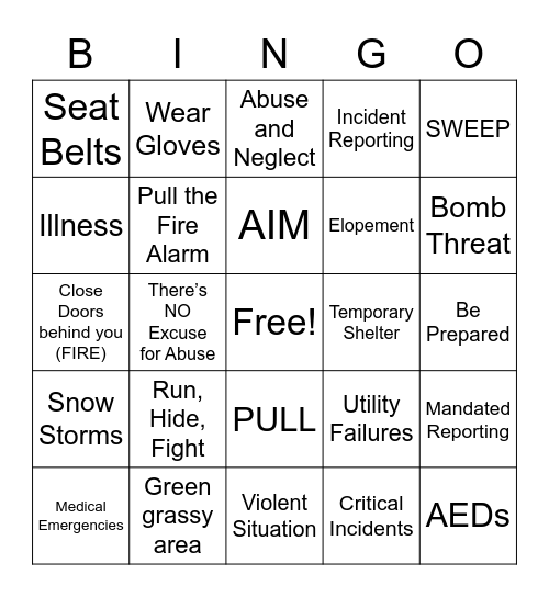 SAFETY FIRST Bingo Card