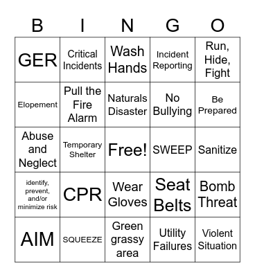 SAFETY FIRST Bingo Card