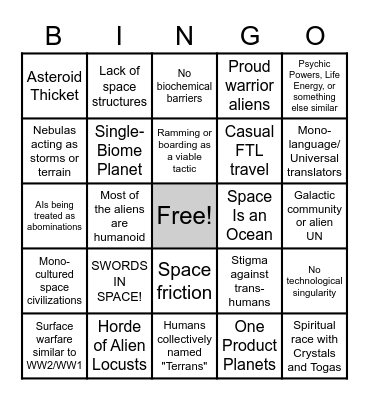 Space Opera Bingo Card Bingo Card