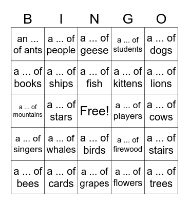 Collective Nouns Bingo Card