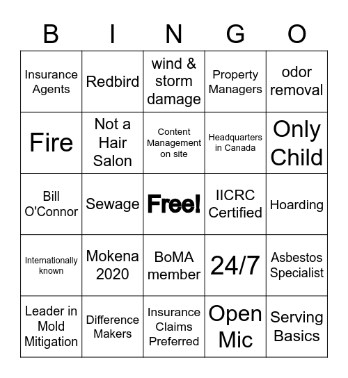 Paul Davis Restoration Bingo Card