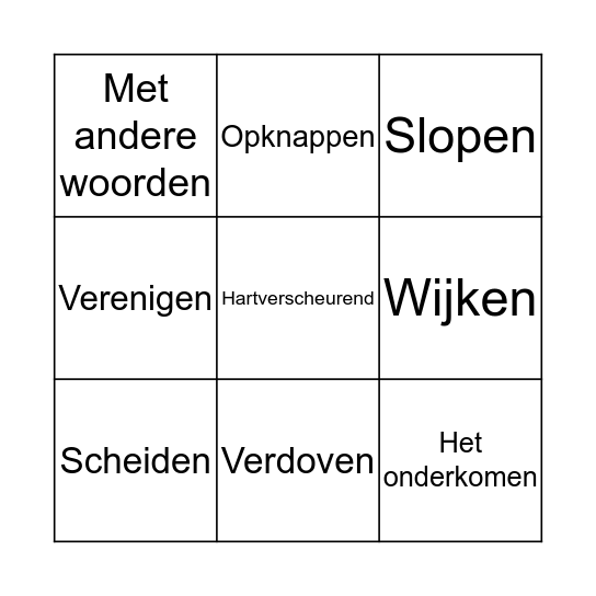 Themawoorden bingo! Bingo Card