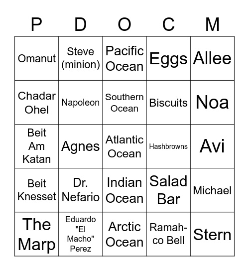 PDOCM Bingo Card