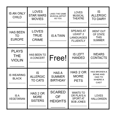 FIND SOMEONE WHO... Bingo Card