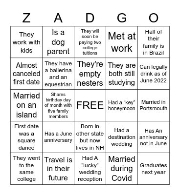 ZADGO Bingo Card