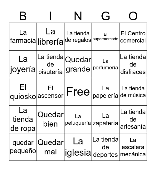 Spanish 2 Chapter 3 Bingo D Bingo Card