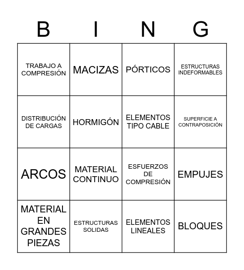 TIPOS DE ESTRUCTURAS Bingo Card