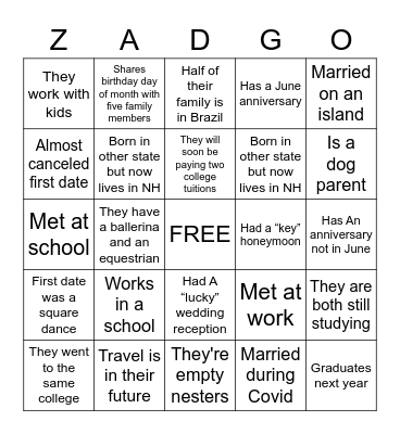 ZADGO Bingo Card