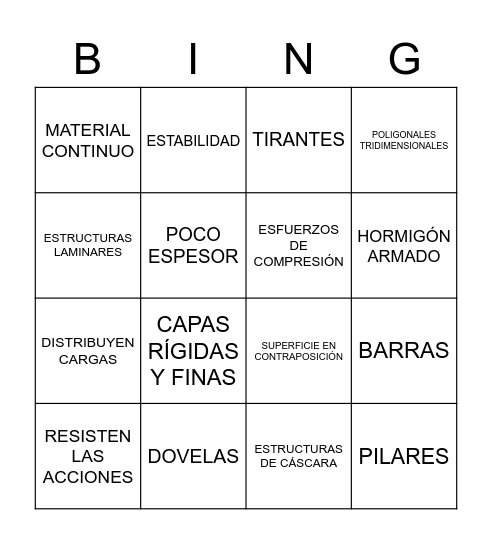 TIPOS DE ESTRUCTURAS Bingo Card