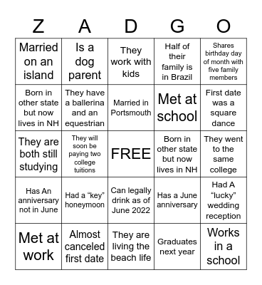 ZADGO Bingo Card