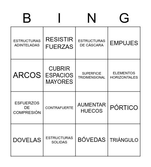 TIPOS DE ESTRUCTURAS Bingo Card