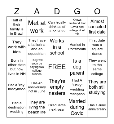 ZADGO Bingo Card