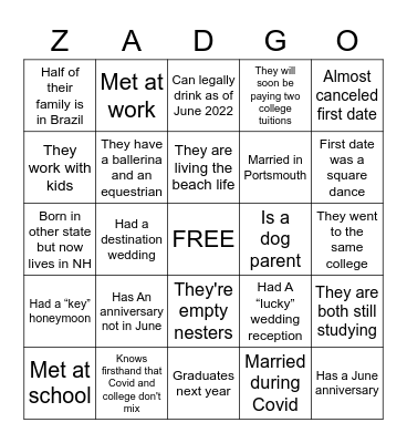 ZADGO Bingo Card