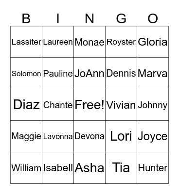 Family Reunion Bingo Card