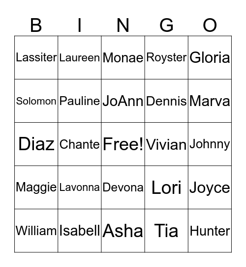 Family Reunion Bingo Card