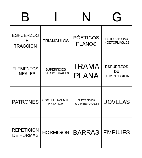 TIPOS DE ESTRUCTURAS Bingo Card