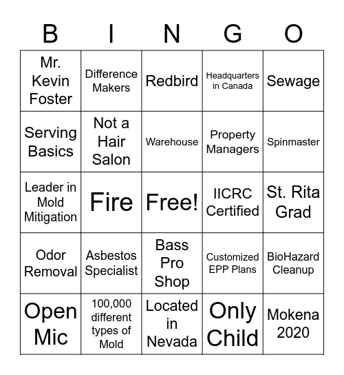 Paul Davis Restoration Bingo Card