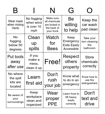 WMMAD Safety Bingo Card