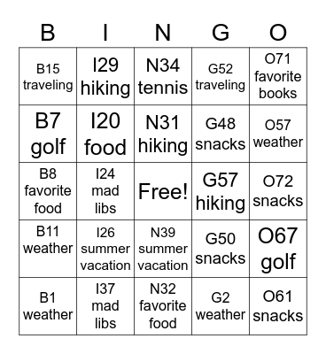 Let's Chat Bingo Card