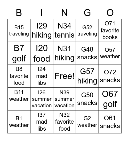 Let's Chat Bingo Card