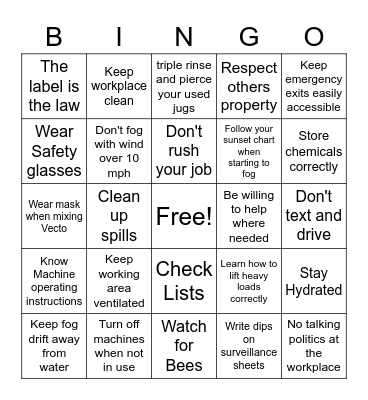 WMMAD Safety Bingo Card