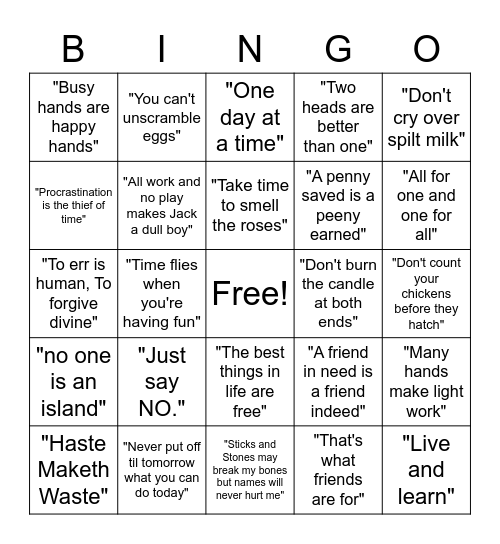 Motto Bingo Card
