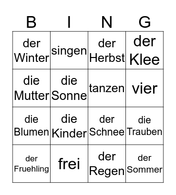 Die Jahreszeiten Bingo Card