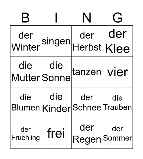 Die Jahreszeiten Bingo Card