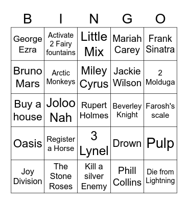 Music Bingo Card