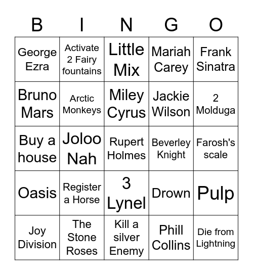 Music Bingo Card